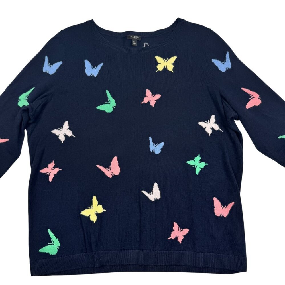 Talbots Plus Petite Cotton Blend Butterfly Knit Pullover Sweater Women's SZ 1XP